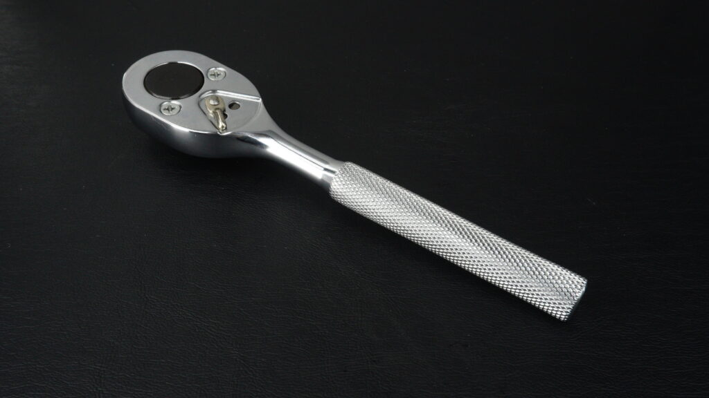 PROTO 5249 3/8DR ペアヘッドラチェットの全体像（ヘッド部とローレットハンドル）